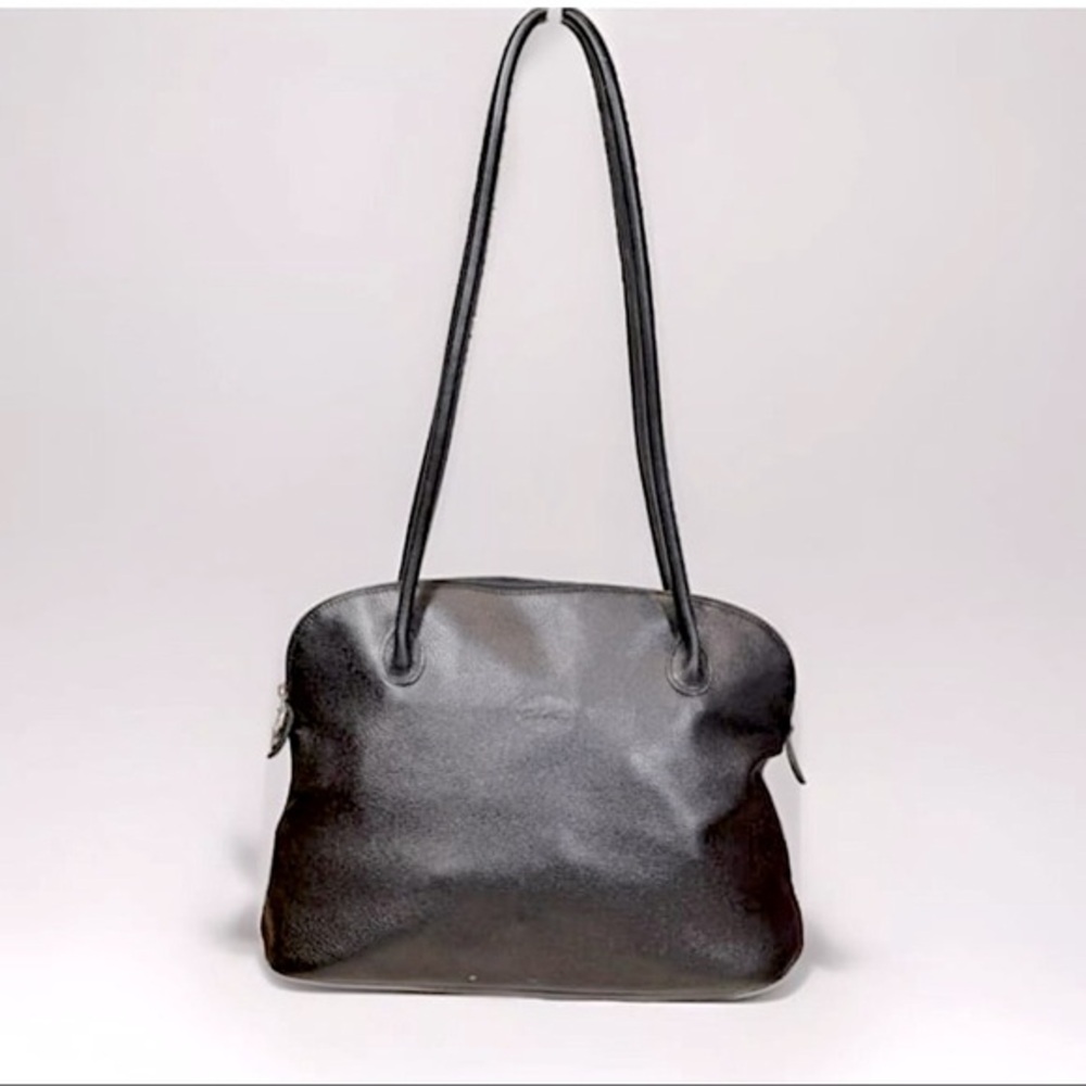 LONGCHAMP | Vintage Designer Pebbled Black Leather Dome Shaped Handbag | EUC